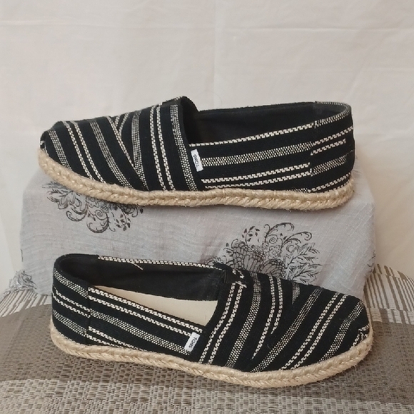 Toms Shoes - TOMS Shoe Black and White Striped Espadrilles